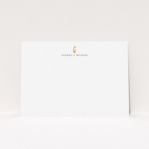 A couples personalised note card named "One little penguin". It is an A6 card in a landscape orientation. "One little penguin" is available as a flat card, with tones of white and Dark orange.