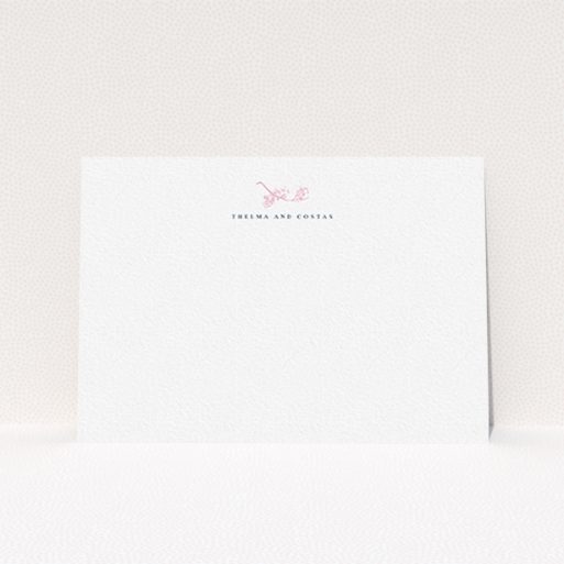 A couples personalised note card called "Pink Blossom". It is an A6 card in a landscape orientation. "Pink Blossom" is available as a flat card, with tones of white and pink.