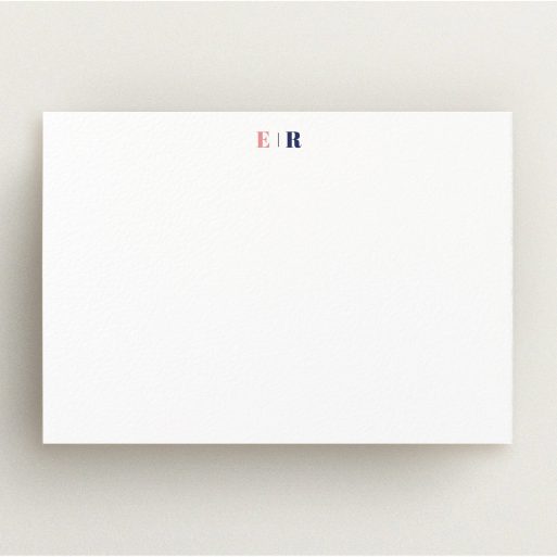 Personalised Note Card Design (Couples) - "Pink to Blue" A couples personalised note card template titled "Pink to Blue". It is an A5 card in a landscape orientation. "Pink to Blue" is available as a flat card, with mainly white colouring.