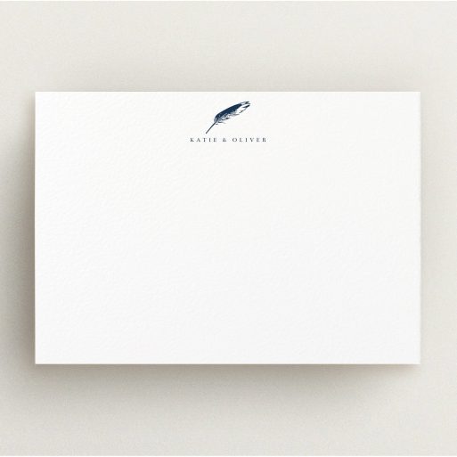 Personalised Note Card Design (Couples) - "Remember the pen" A couples personalised note card called "Remember the pen". It is an A5 card in a landscape orientation. "Remember the pen" is available as a flat card, with tones of white and blue.