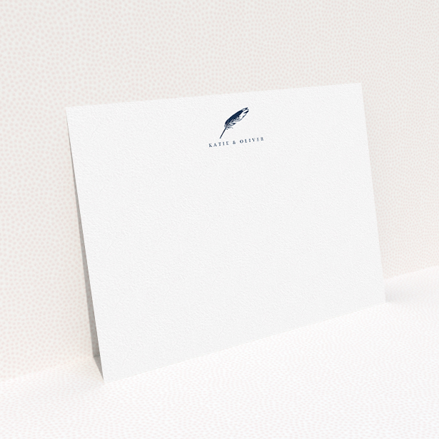A couples personalised note card called "Remember the pen". It is an A5 card in a landscape orientation. "Remember the pen" is available as a flat card, with tones of white and blue.