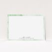 A couples personalised note card named "Rustic Green". It is an A5 card in a landscape orientation. "Rustic Green" is available as a flat card, with tones of green and white.