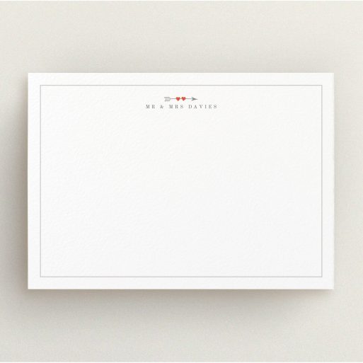 Personalised Note Card Design (Couples) - "Saint Valentine" A couples personalised note card template titled "Saint Valentine". It is an A5 card in a landscape orientation. "Saint Valentine" is available as a flat card, with tones of white and red.