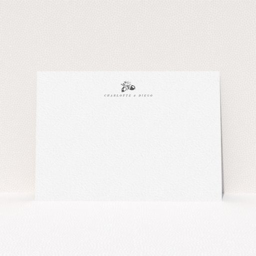 A couples personalised note card called "Short and stout ". It is an A6 card in a landscape orientation. "Short and stout " is available as a flat card, with tones of white and black.
