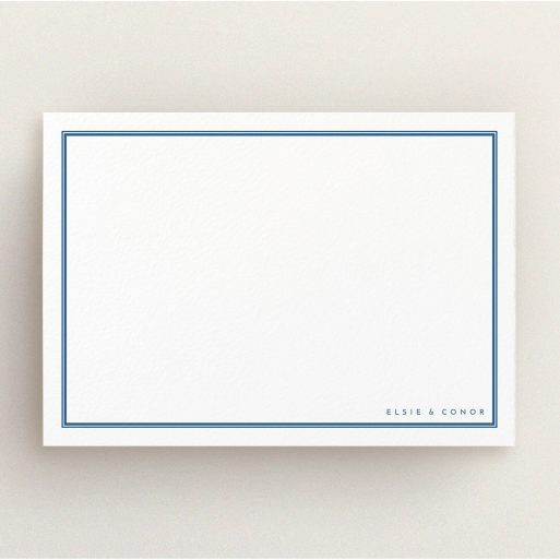 Personalised Note Card Design (Couples) - "Simple blue" A couples personalised note card design titled "Simple blue". It is an A5 card in a landscape orientation. "Simple blue" is available as a flat card, with tones of blue and white.