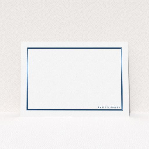 A couples personalised note card design titled "Simple blue". It is an A5 card in a landscape orientation. "Simple blue" is available as a flat card, with tones of blue and white.
