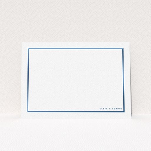 A couples personalised note card named "Simple blue". It is an A6 card in a landscape orientation. "Simple blue" is available as a flat card, with tones of blue and white.