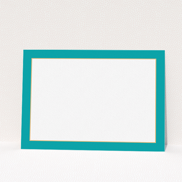 A couples personalised note card named "Turquoise and gold border". It is an A5 card in a landscape orientation. "Turquoise and gold border" is available as a flat card, with tones of green and white.