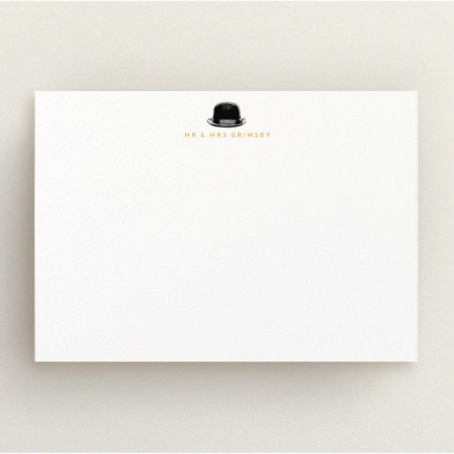 Personalised Note Card Design (Couples) - "Where is my hat" A couples personalised note card design called "Where is my hat". It is an A5 card in a landscape orientation. "Where is my hat" is available as a flat card, with tones of white and orange.