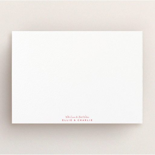 Personalised Note Card Design (Couples) - "With love and best wishes" A couples personalised note card design called "With love and best wishes". It is an A5 card in a landscape orientation. "With love and best wishes" is available as a flat card, with tones of white and red.