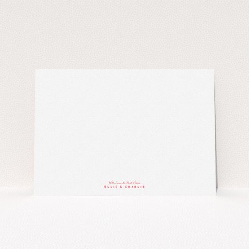 A couples personalised note card design called "With love and best wishes". It is an A5 card in a landscape orientation. "With love and best wishes" is available as a flat card, with tones of white and red.