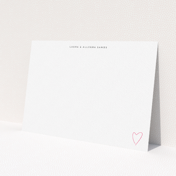 A couples personalised note card called "With love from me to you". It is an A5 card in a landscape orientation. "With love from me to you" is available as a flat card, with tones of white and pink.