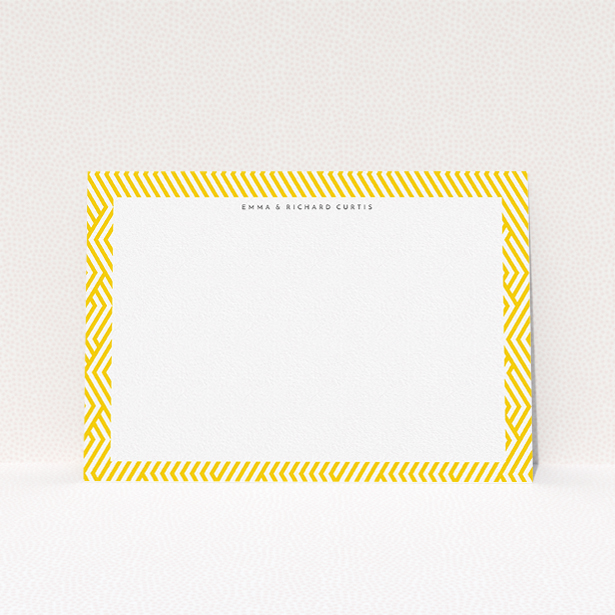 A couples personalised note card named "Yellow lines". It is an A5 card in a landscape orientation. "Yellow lines" is available as a flat card, with tones of yellow and white.