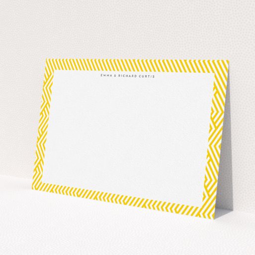 A couples personalised note card named 'Yellow lines'. It is an A5 card in a landscape orientation. 'Yellow lines' is available as a flat card, with tones of yellow and white.
