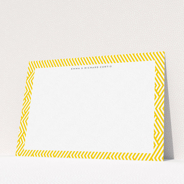 A couples personalised note card named "Yellow lines". It is an A5 card in a landscape orientation. "Yellow lines" is available as a flat card, with tones of yellow and white.