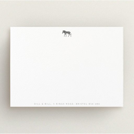 Personalised Note Card Design (Couples) - "Zebra crossing" A couples personalised note card design named "Zebra crossing". It is an A5 card in a landscape orientation. "Zebra crossing" is available as a flat card, with tones of white and Black.