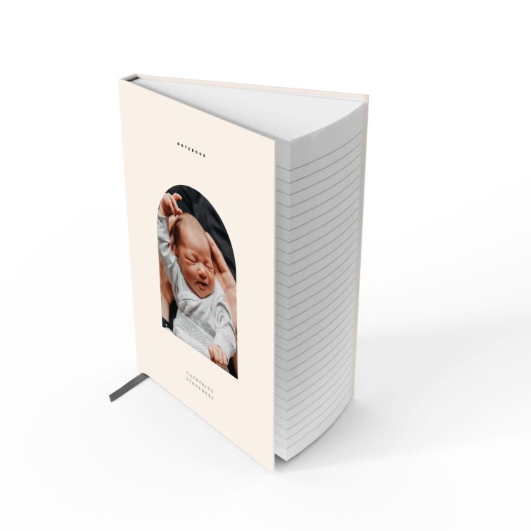 Minimalist notebook cover design with one photo on the front, perfect for customisation by Utterly Printable.