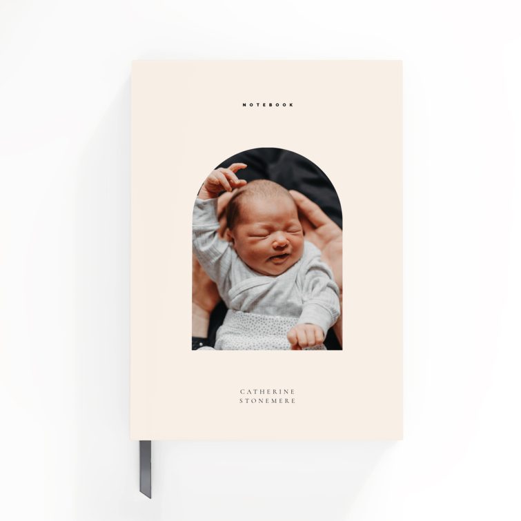 Minimalist notebook cover design with one photo on the front, perfect for customisation by Utterly Printable.