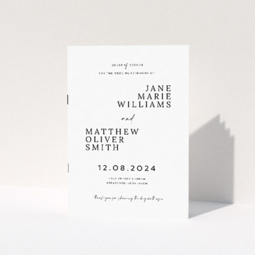 Criss Cross Wedding Order of Service booklet - Timeless aesthetic with clean monochromatic colour scheme, structured layout, and elegant typeface, offering a sleek and contemporary option for guiding guests through matrimonial proceedings This is a view of the front
