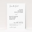 Criss Cross wedding save the date card A6, perfect balance of modernity and elegance, timeless black and white colour scheme exuding sophistication, signature-style script for "Save the Date" adding a personalised touch, crisp serif typeface for couple's names and event details, chic simplicity drawing attention to important information, stylish and refined introduction to the wedding day This is a view of the front