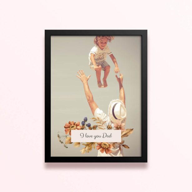 Simple framed prints designs with one photo featuring a child and a floral accent