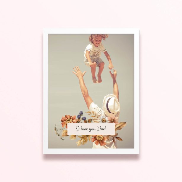 Simple framed prints designs with one photo featuring a child and a floral accent