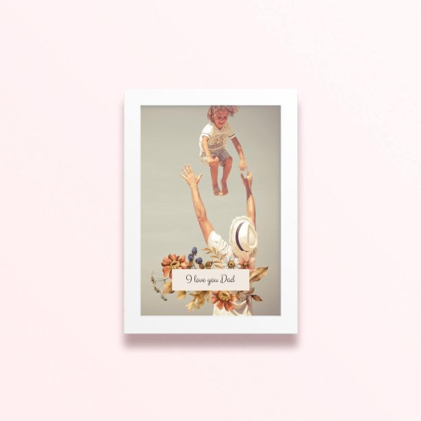 Simple framed prints designs with one photo featuring a child and a floral accent