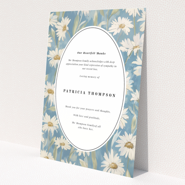 Floral funeral thank you card with one photo and daisy background.