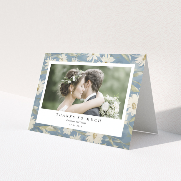 Floral wedding thank you card with one photo and personalised details.