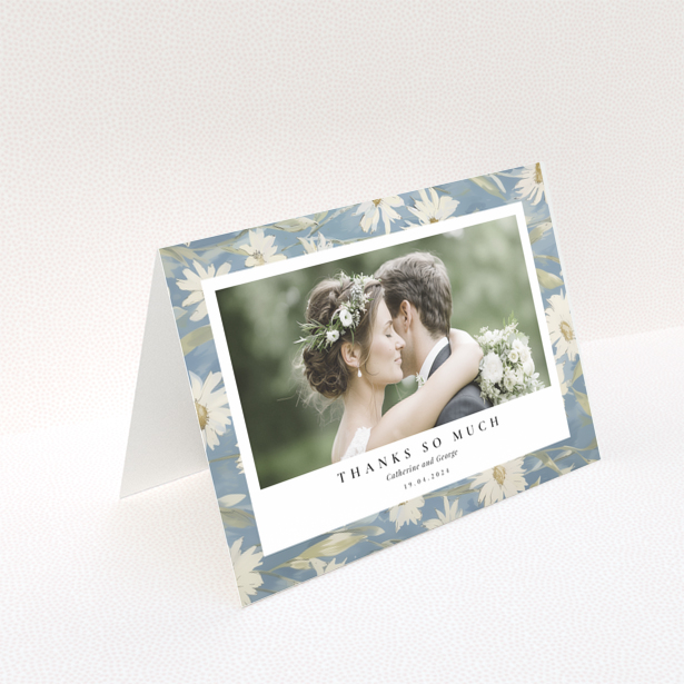 Floral wedding thank you card with one photo and personalised details.