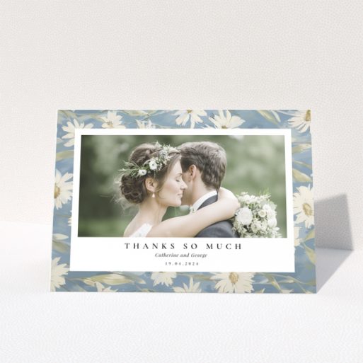 Floral wedding thank you card with one photo and personalised details.