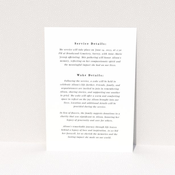 Floral funeral announcement design with oval text area and daisy background