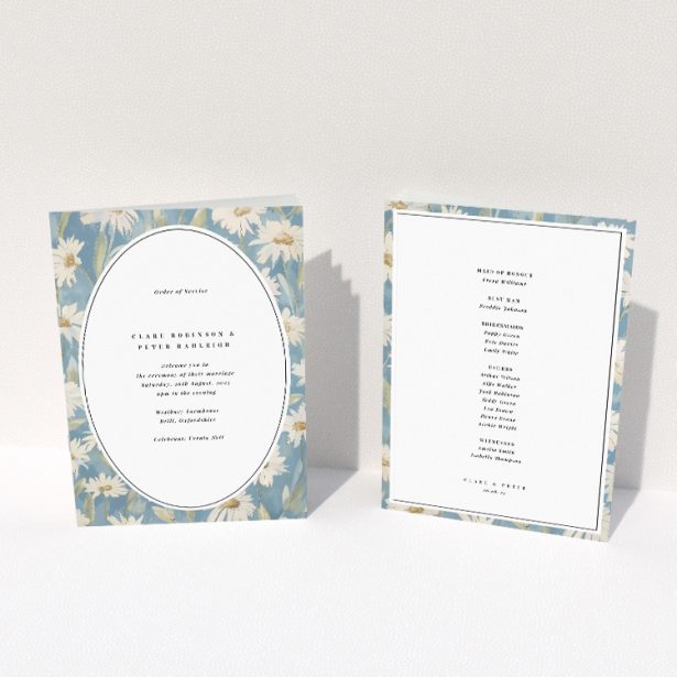 Serene Daisyfield Elegance Wedding Order of Service Booklet. This image shows the front and back sides together