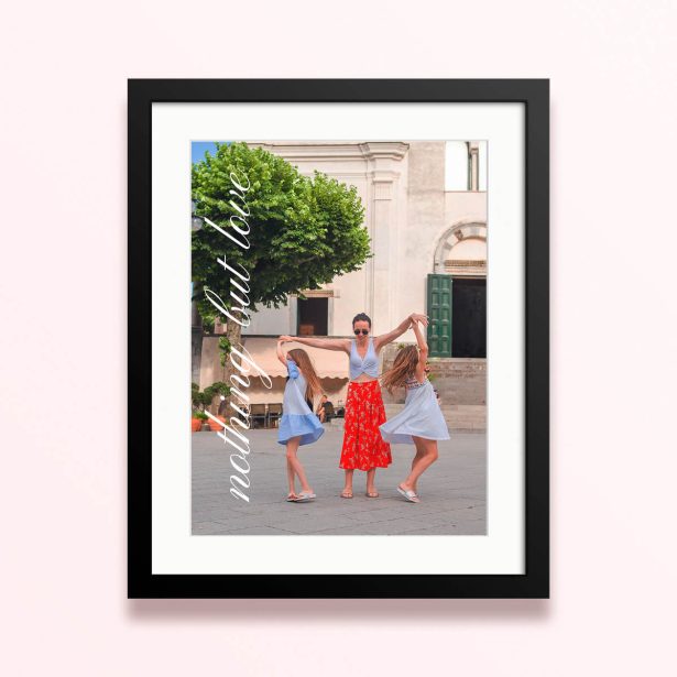 Framed and mounted photo print with one photo depicting family moments.