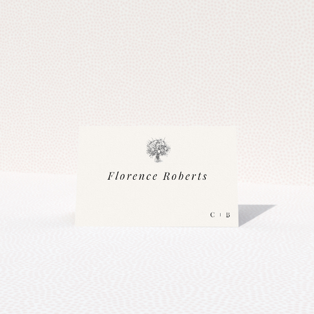 Dandelion Whispers place cards table template - delicate dandelion motif in soft grey palette for blend of classic style and contemporary minimalism. This is a view of the front