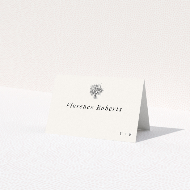 Dandelion Whispers place cards table template - delicate dandelion motif in soft grey palette for blend of classic style and contemporary minimalism. This is a third view of the front