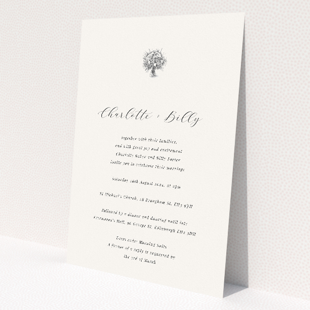 Dandelion Whispers wedding invitation with delicate dandelion motif, merging simplicity with elegance, suitable for announcing your special day with a blend of classic style and modern minimalism, conveying unity, elegance, and a touch of whimsy This is a view of the front