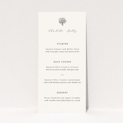 Dandelion Whispers Wedding Menu Template - Modern Elegance with Delicate Motifs. This is a view of the front