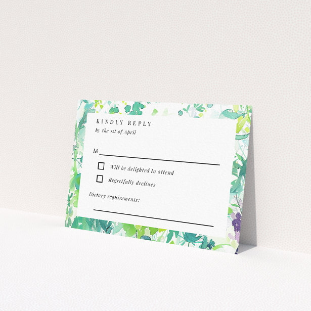 Dappled RSVP card, part of the Utterly Printable wedding stationery suite. This is a view of the front