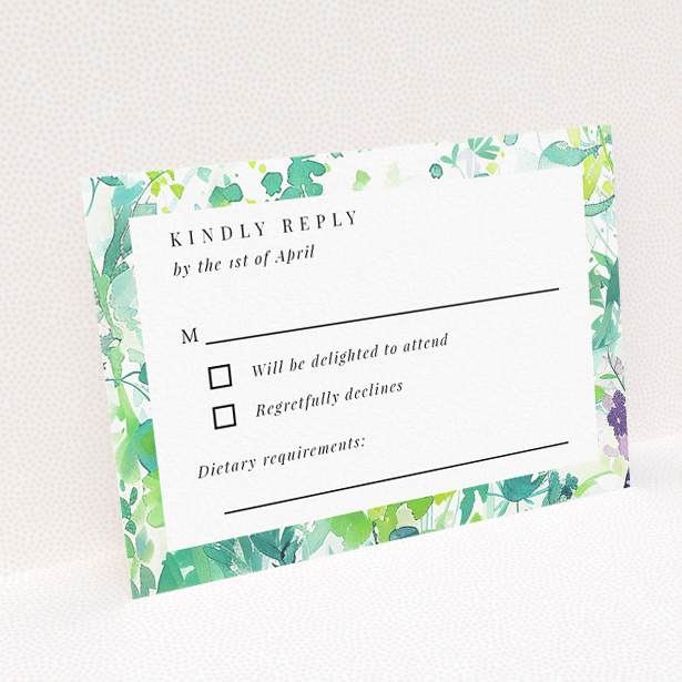 Dappled RSVP card, part of the Utterly Printable wedding stationery suite. This is a view of the back