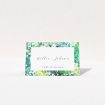 Dappled suite place card template with lush foliage border creating an ethereal dappled light effect, capturing the fresh vibrancy of a sunlit grove and evoking natural elegance This is a view of the front