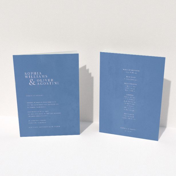 Elegant Daylight Script Wedding Order of Service Booklet Template. This image shows the front and back sides together