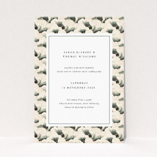 Art Deco Wave Elegance Wedding Invitation - Cream and Soft Black Palette. This is a view of the front
