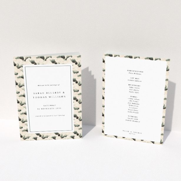 Stylish Deco Wave Elegance Wedding Order of Service Booklet. This image shows the front and back sides together