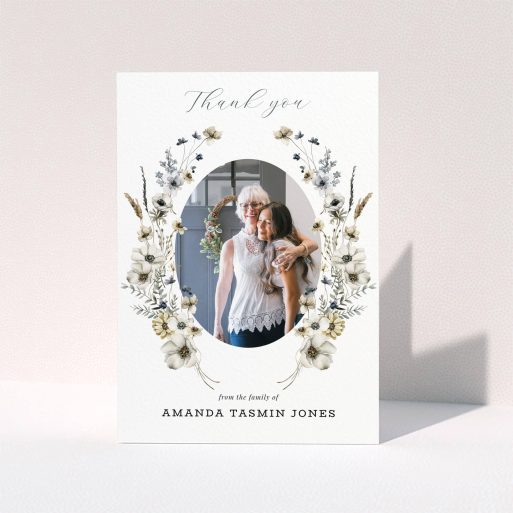 Floral Funeral Thank You Floral funeral thank you card design featuring one photo for expressing gratitude.