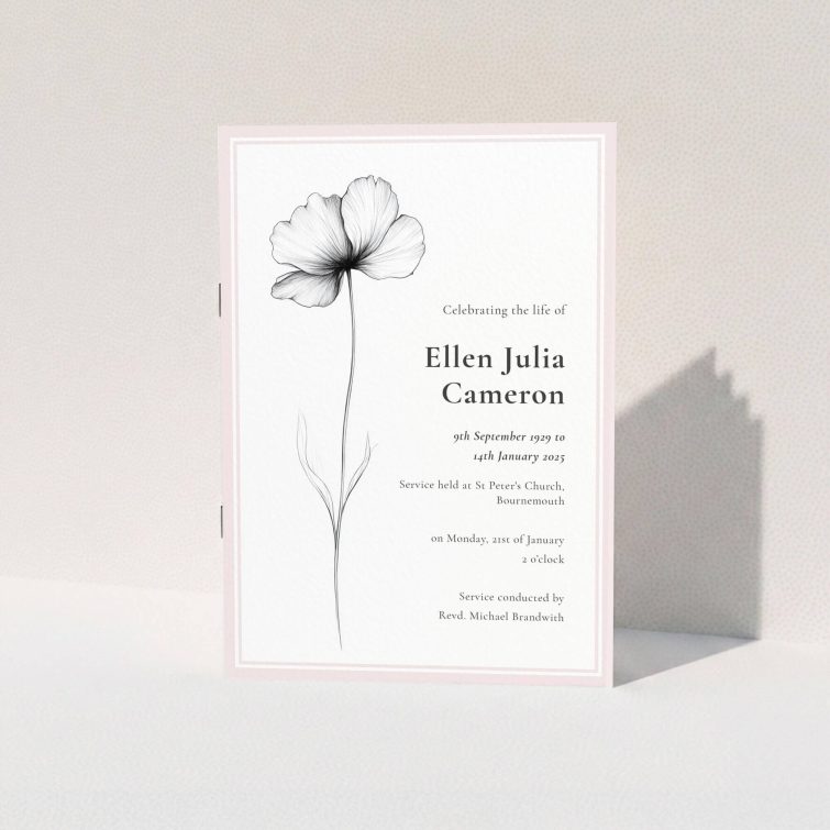 Minimalist floral funeral order of service programme design with one image.