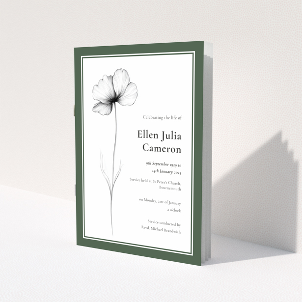 Funeral order of service program design reverse side with green border no photos Portrait