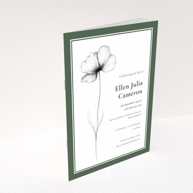 Funeral order of service program design reverse side with green border no photos Portrait