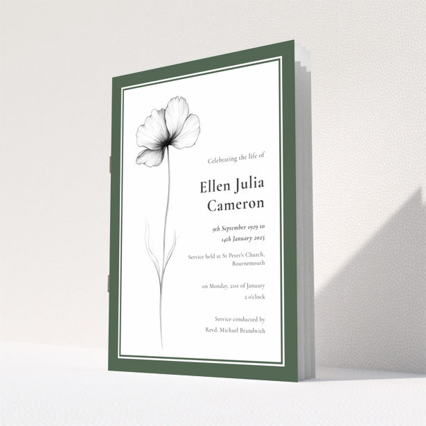 Funeral order of service program design reverse side with green border no photos Portrait