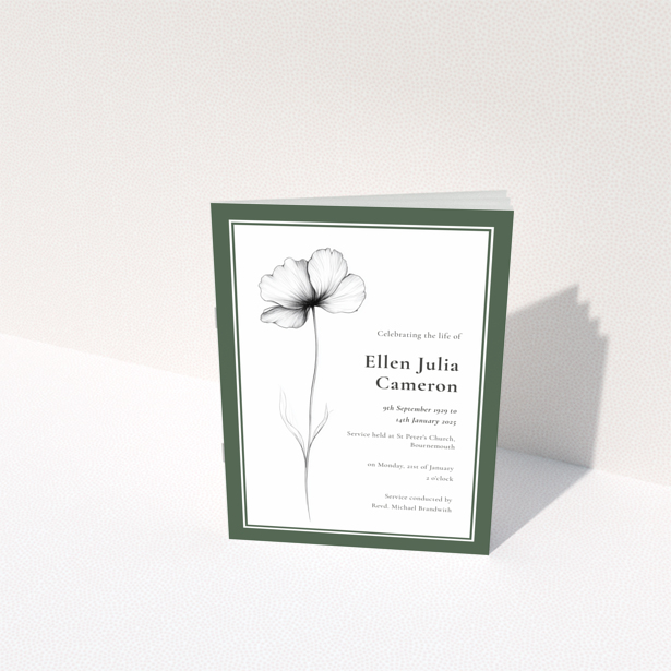 Funeral order of service program design reverse side with green border no photos Portrait